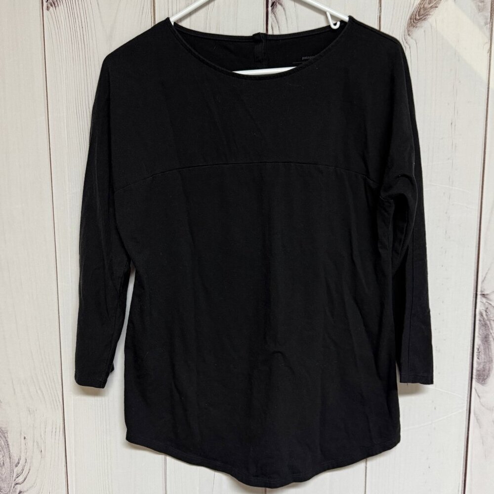 Patagonia Women’s Back-Button Top Large Black Organic Cotton Tencel EUC